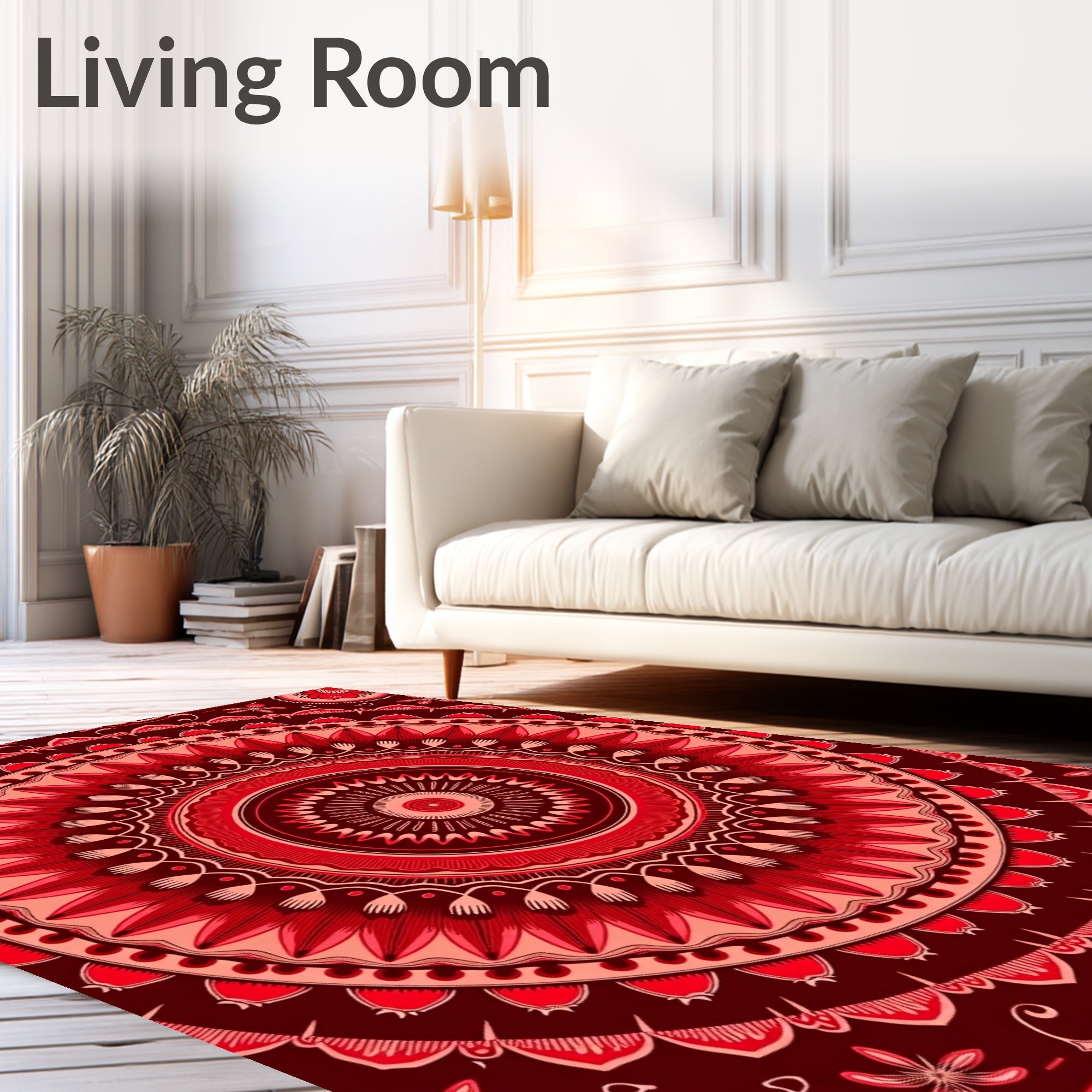 Rich Red Floral Mandala Pattern Rug