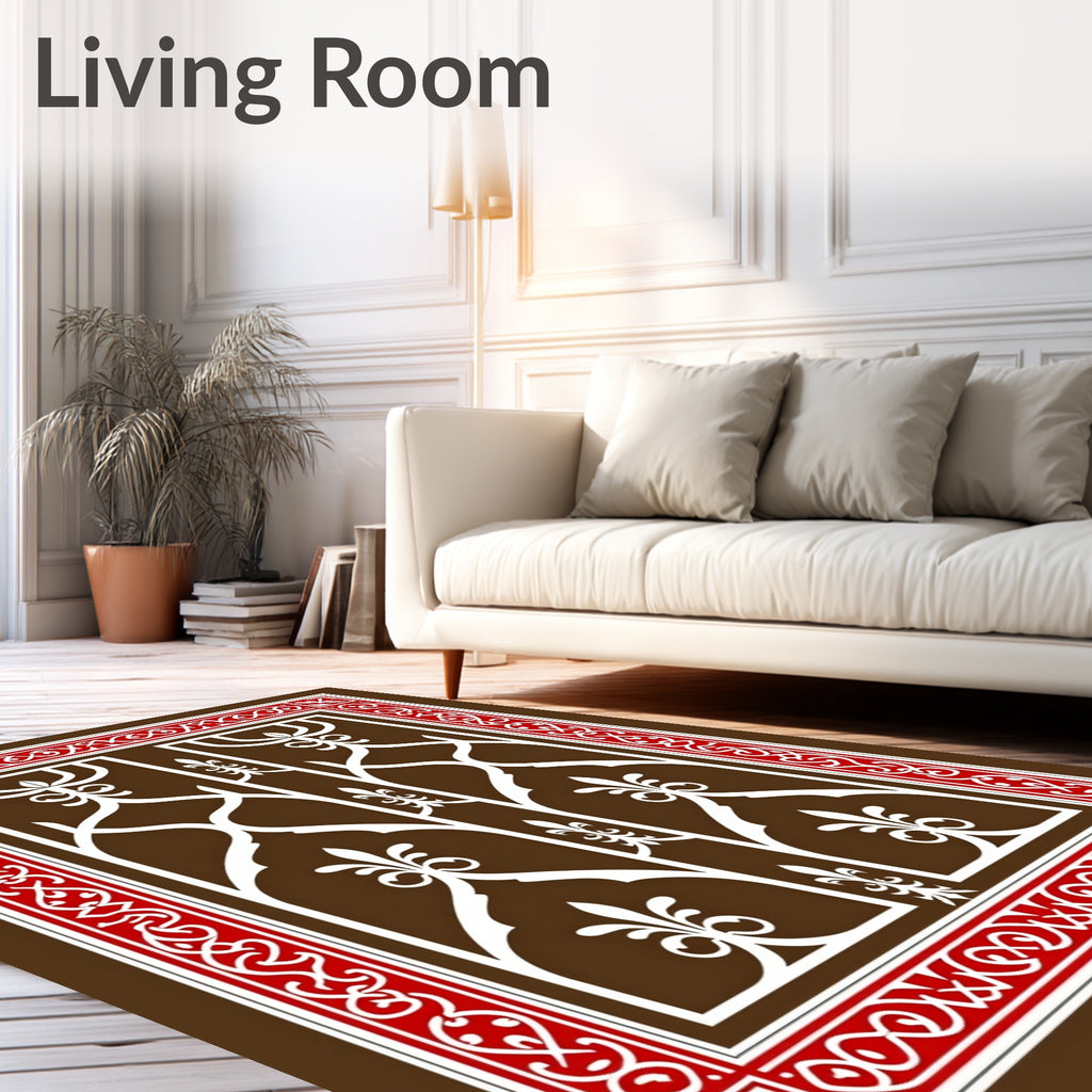 Ornate Lattice Red Border Design Rug