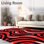 Red Black Flowing Pattern Rug