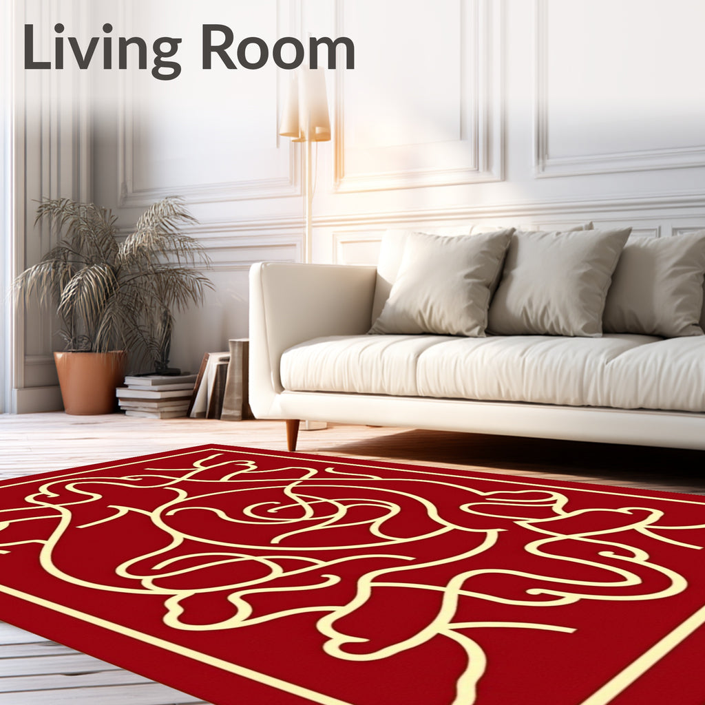 Bold Red Gold Abstract Design Rug