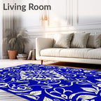 Bold Blue Floral Swirl Design Rug