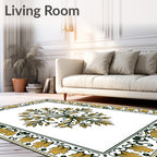 Golden Green Classical Floral Border Rug
