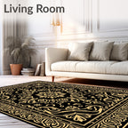 Elegant Gold Floral Scroll Pattern Rug