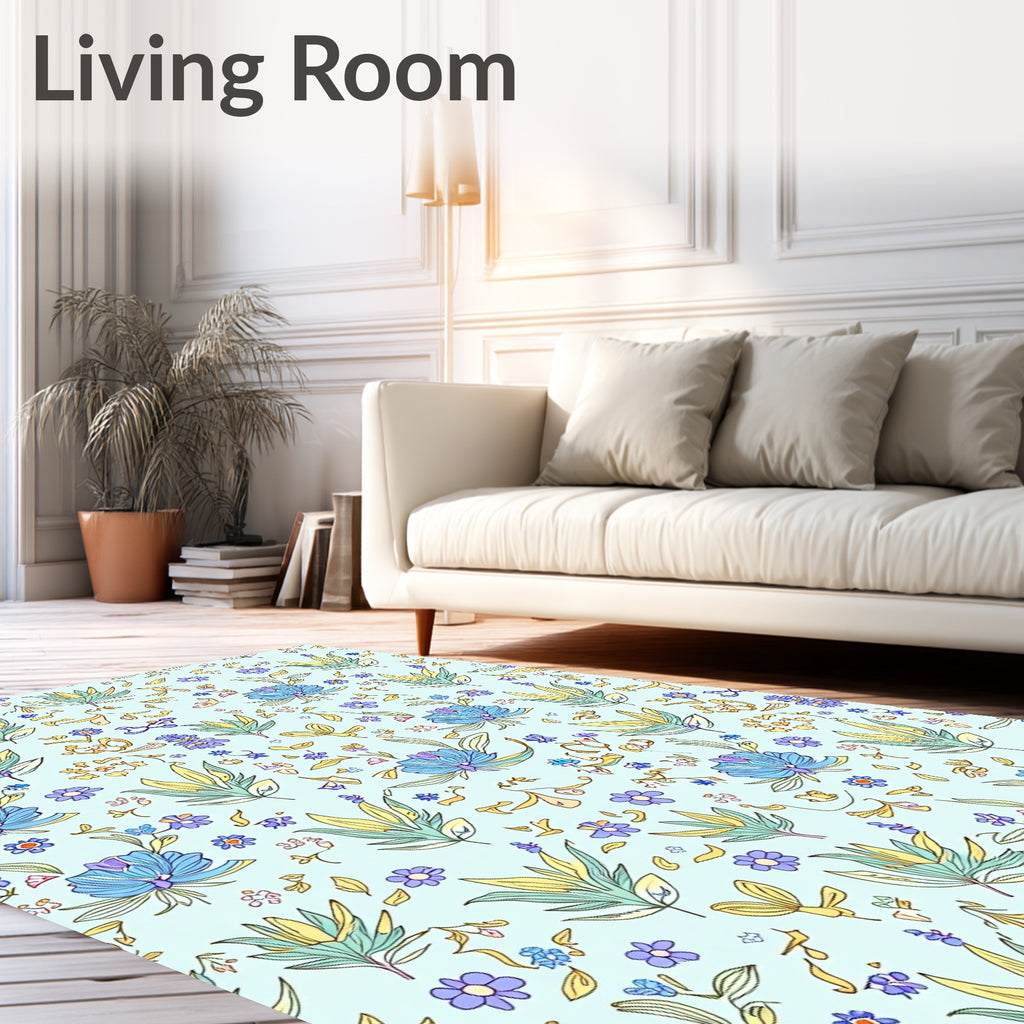 Whimsical Floral Pattern With Blue Accents Rug