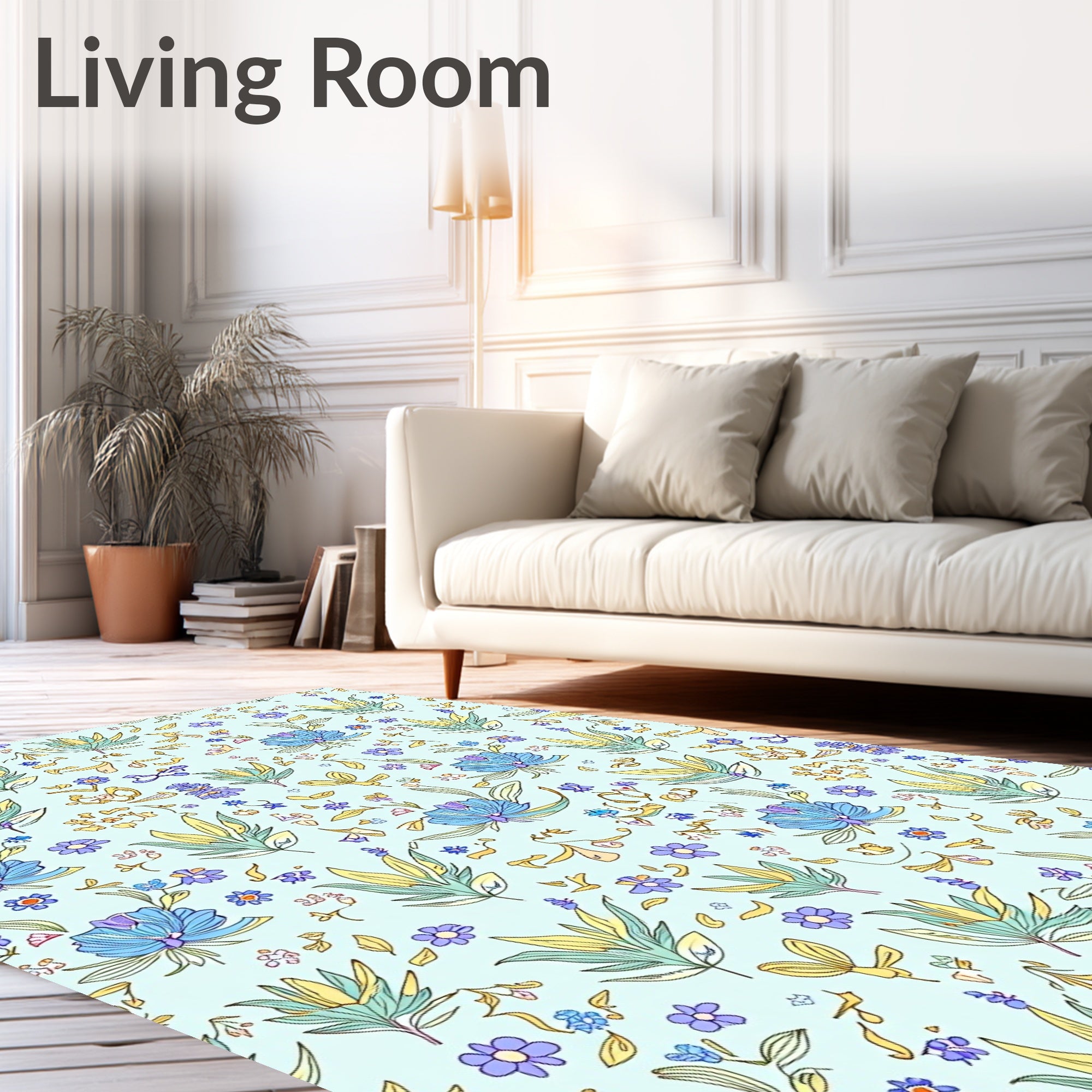 Whimsical Floral Pattern With Blue Accents Rug