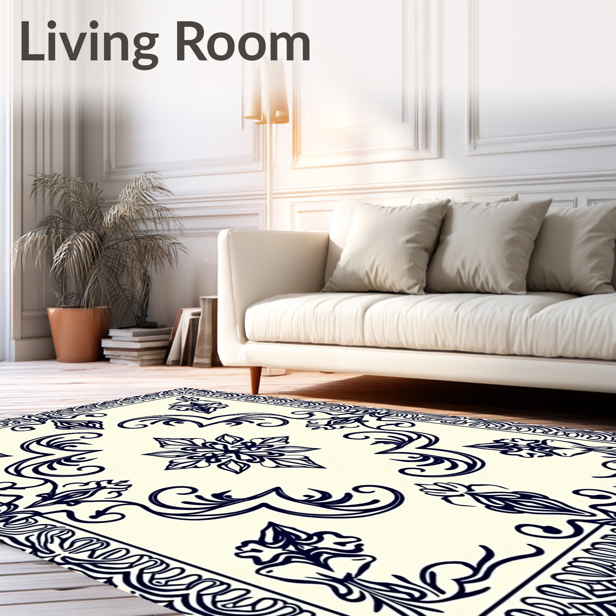 Elegant Floral Swirl Border Design Rug