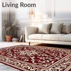 Regal Crimson Floral Scroll Rug
