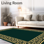 Ornate Green Gold Border Rug