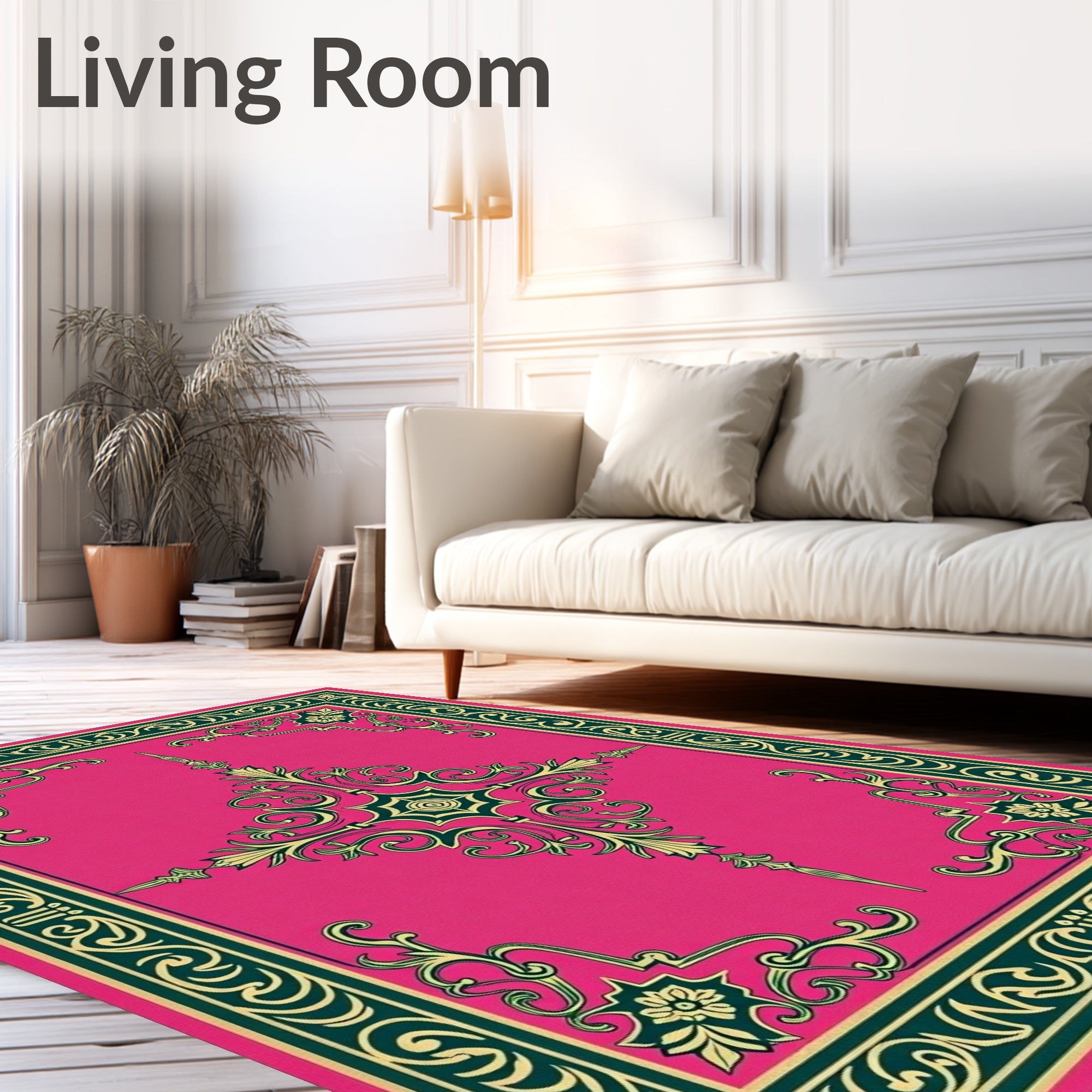 Pink Floral Scrollwork Pattern Rug