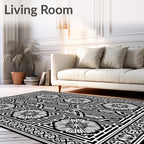 Classic Black White Floral Geometric Rug