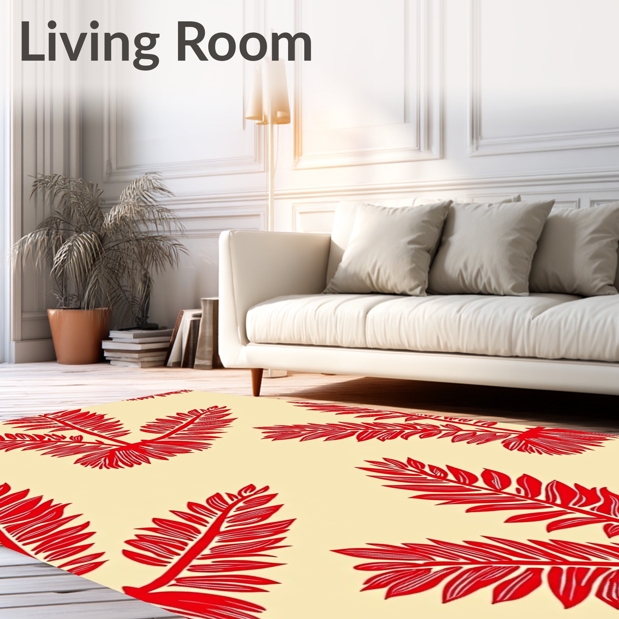 Red Leaf Patterned Modern Design Rug