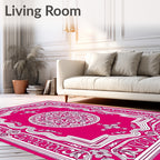 Ornate Pink Floral Mandala Pattern Rug