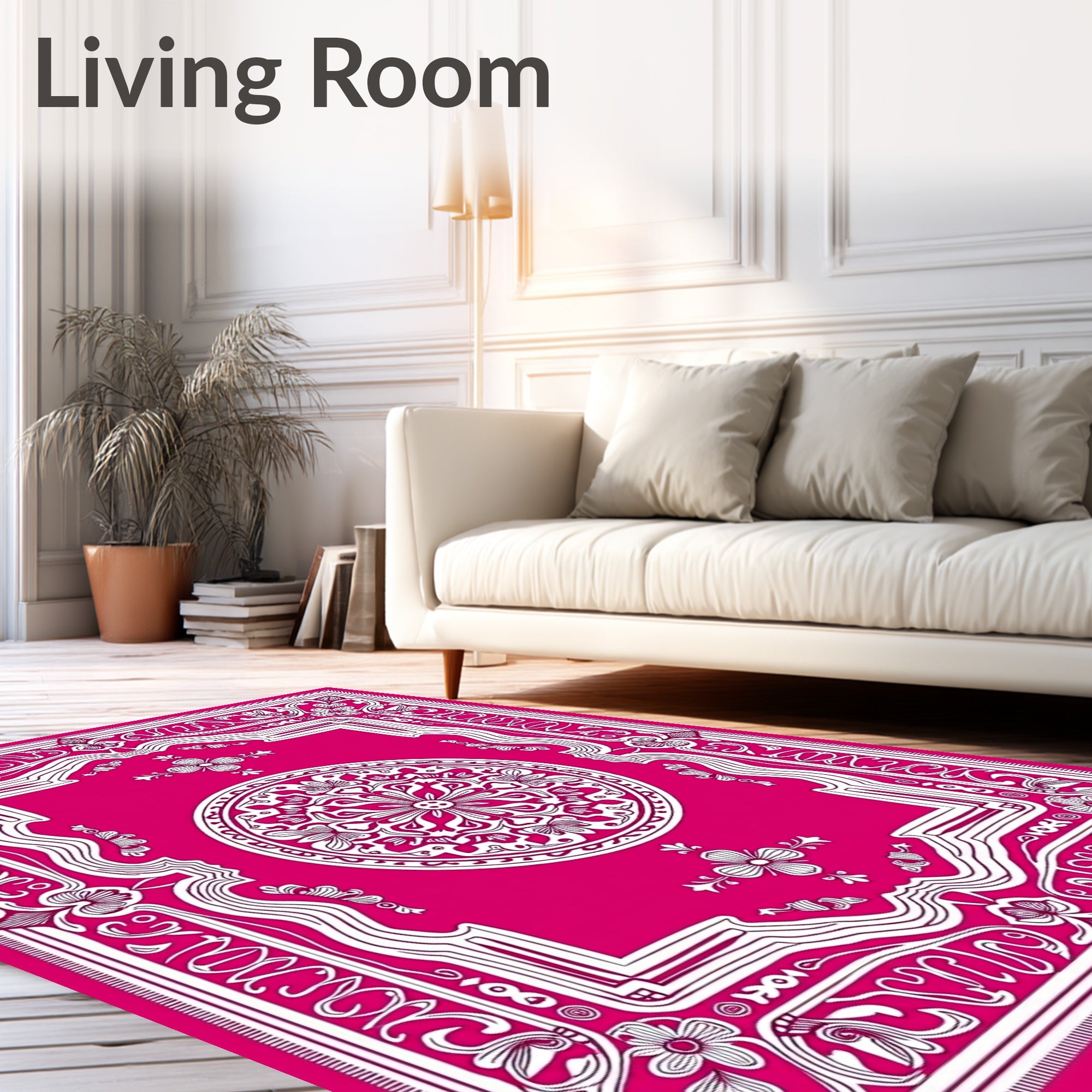 Ornate Pink Floral Mandala Pattern Rug