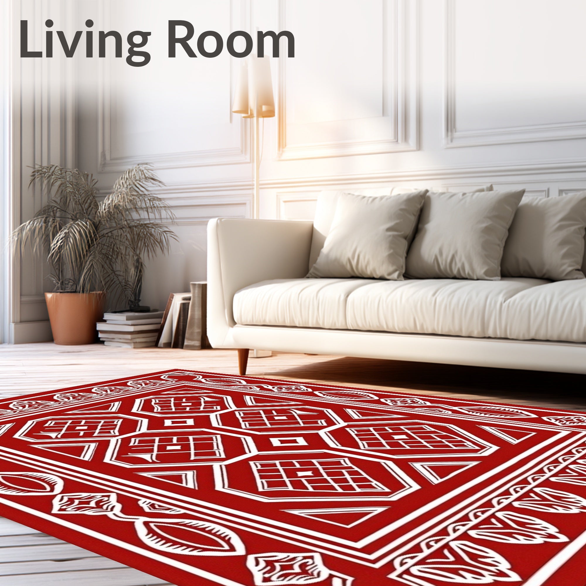 Red White Geometric Crystal Pattern Rug