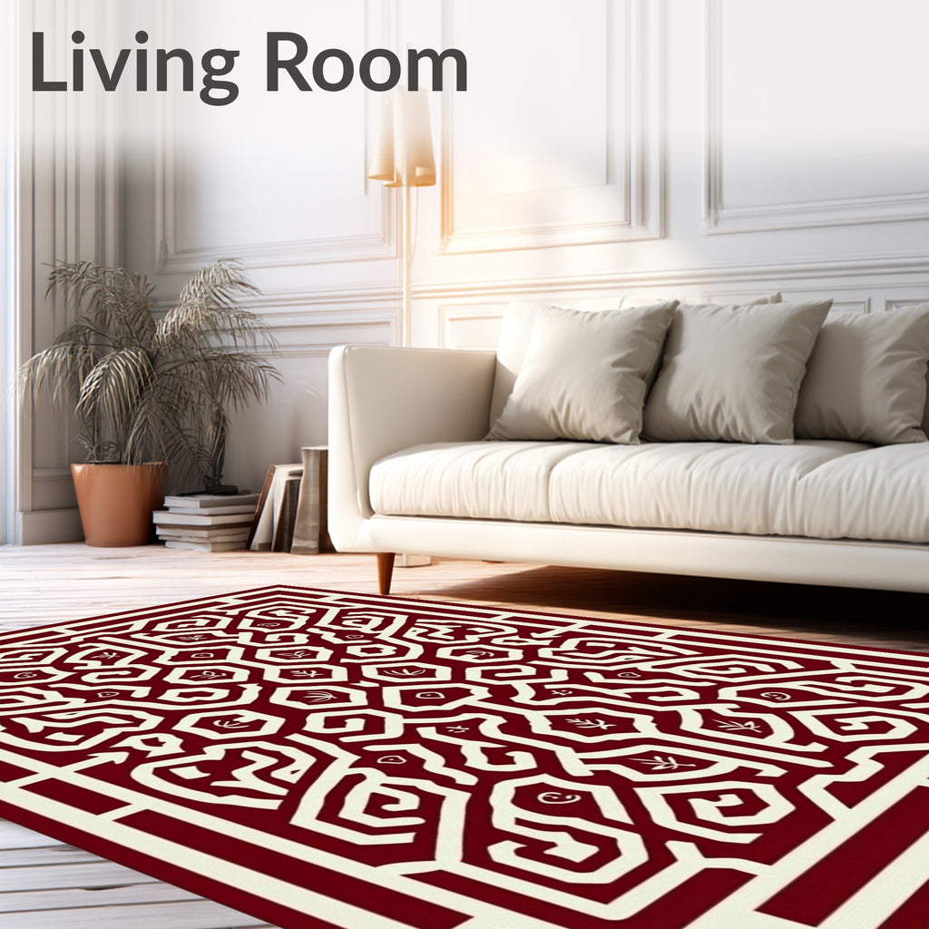 Ornate Red Geometric Vine Pattern Rug