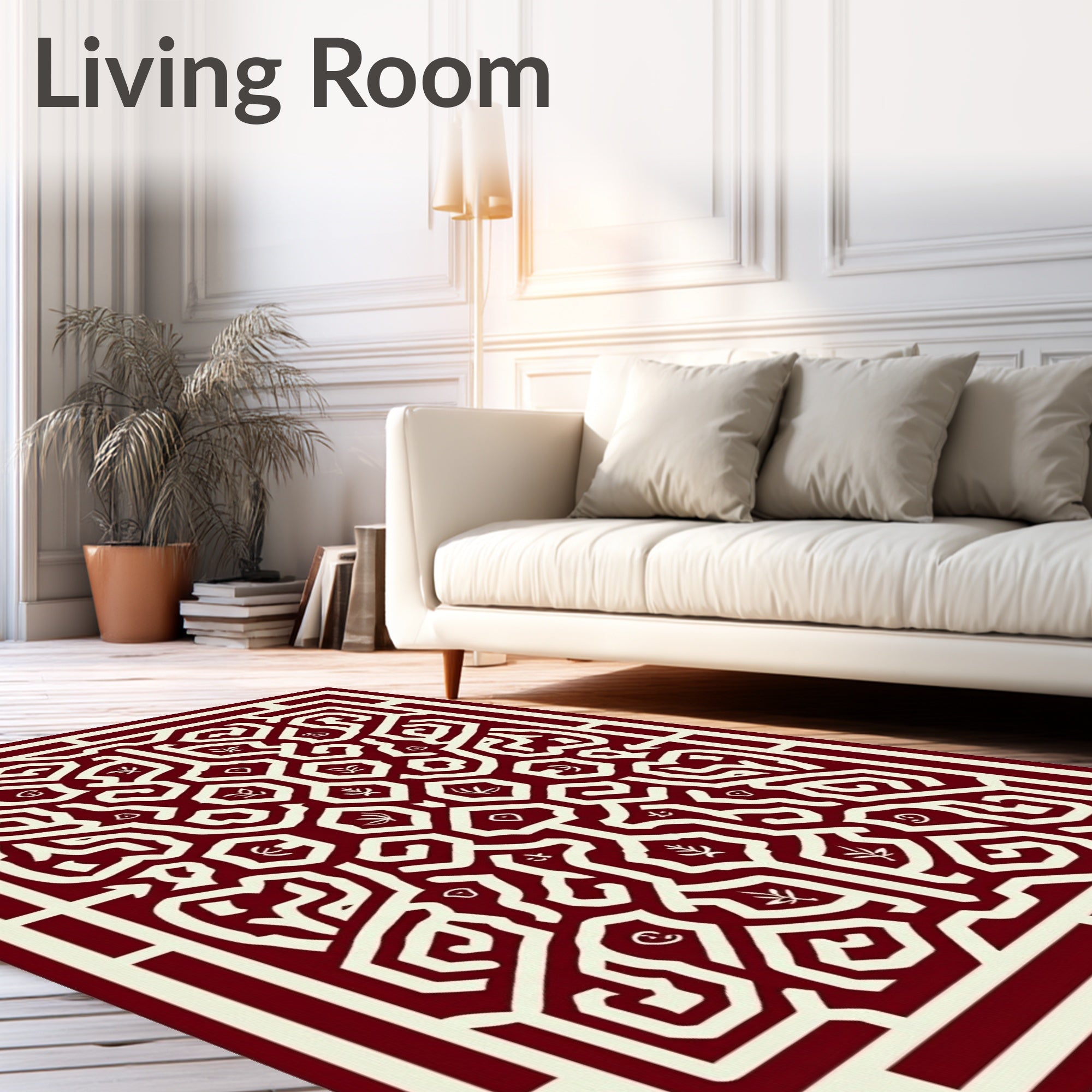 Ornate Red Geometric Vine Pattern Rug