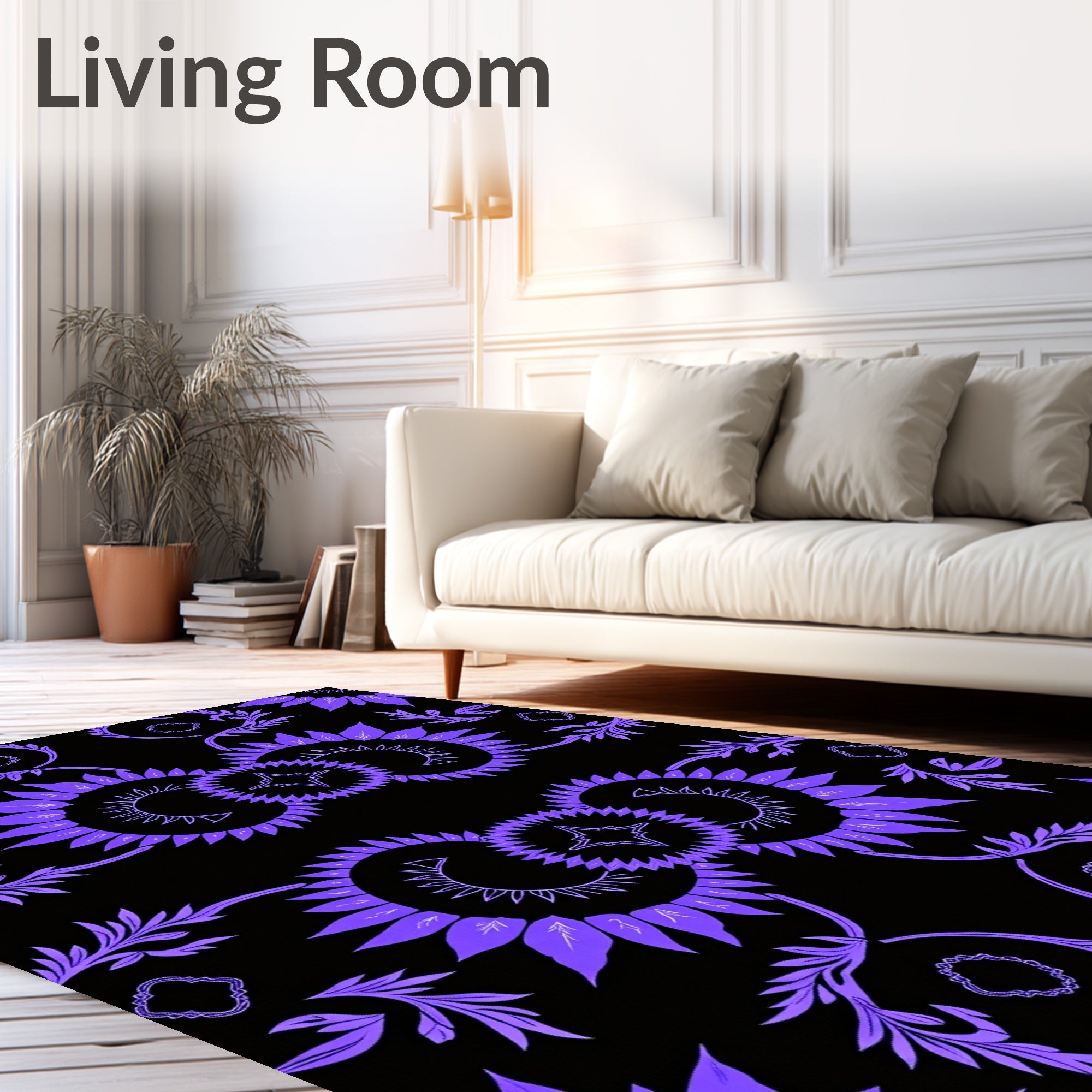 Bold Purple Sunburst Floral Pattern Rug