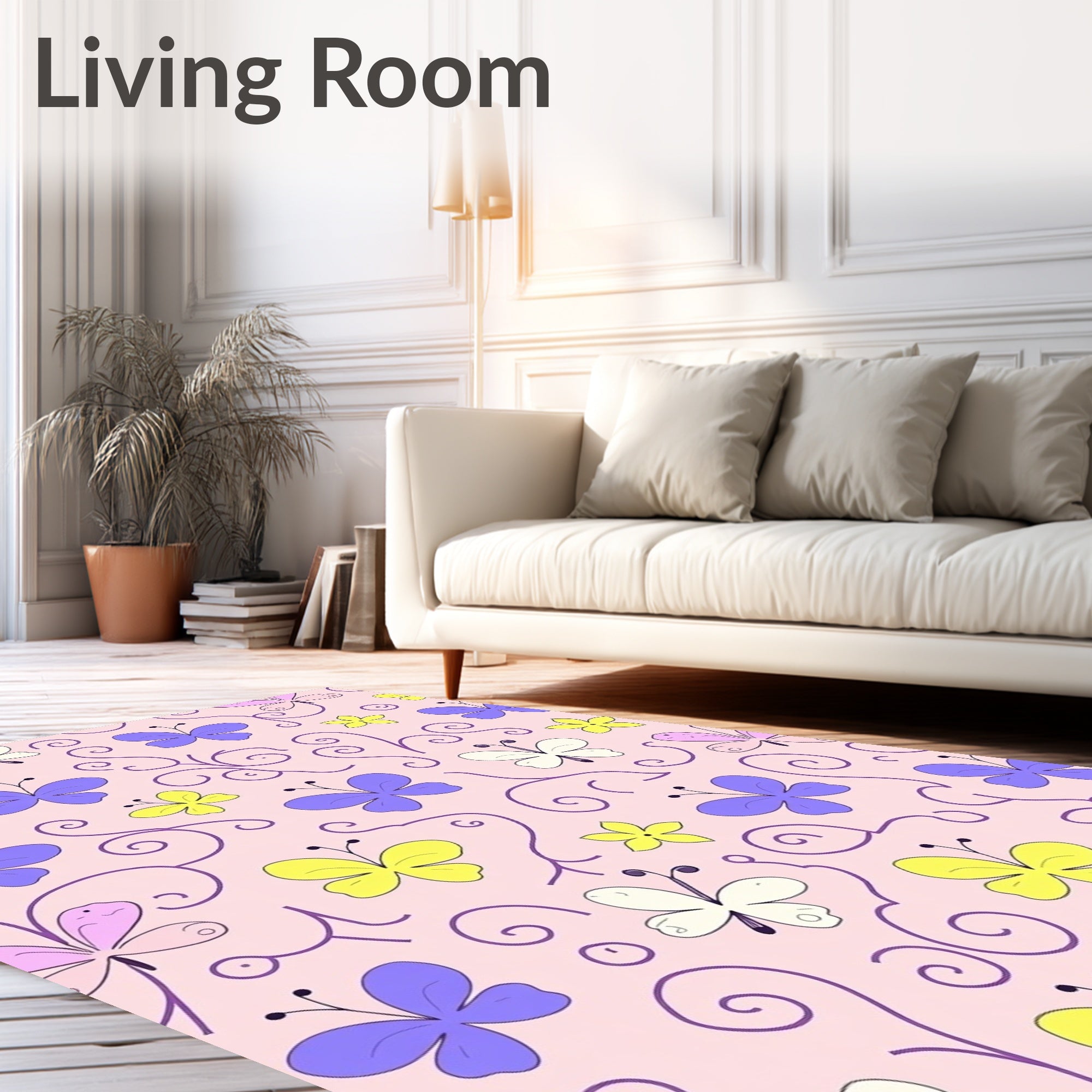 Whimsical Butterflies Vines Soft Pattern Rug