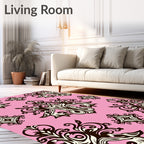 Elegant Damask Floral Pattern With Pink Background Rug