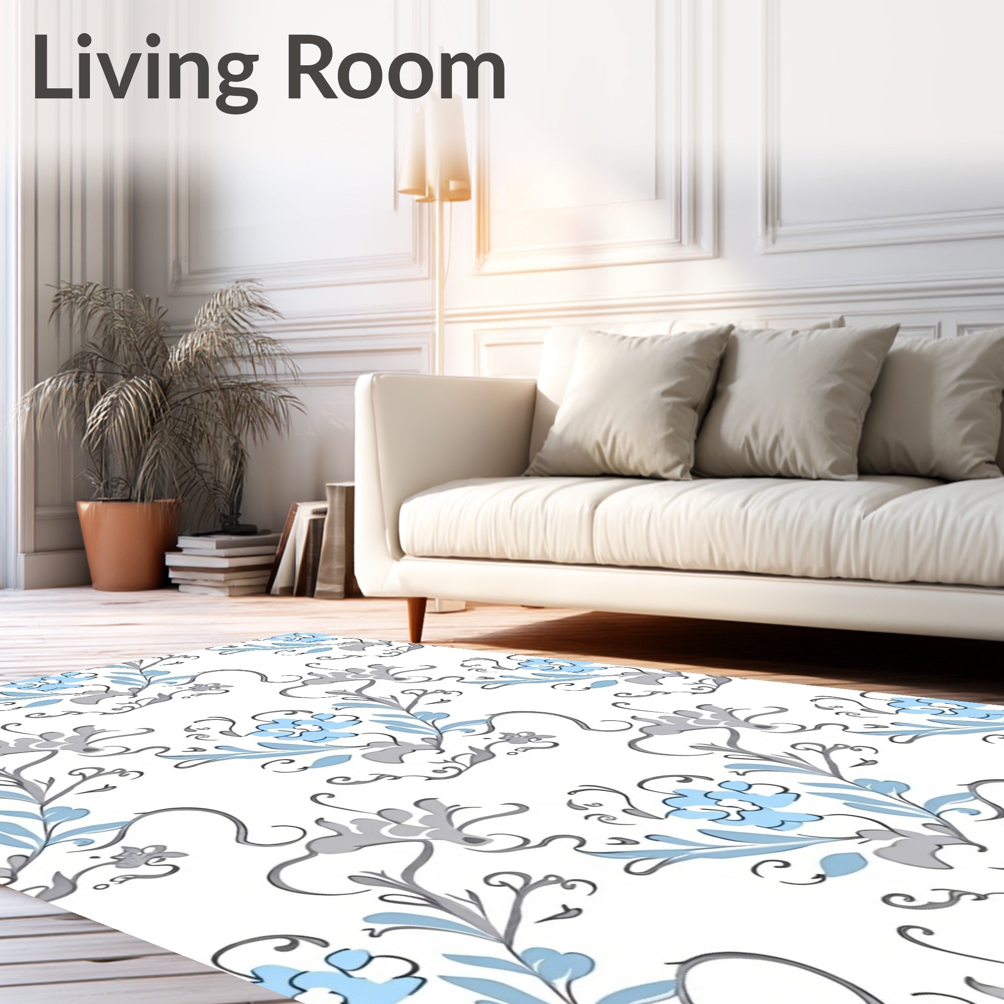 Light Blue Gray Floral Pattern Rug