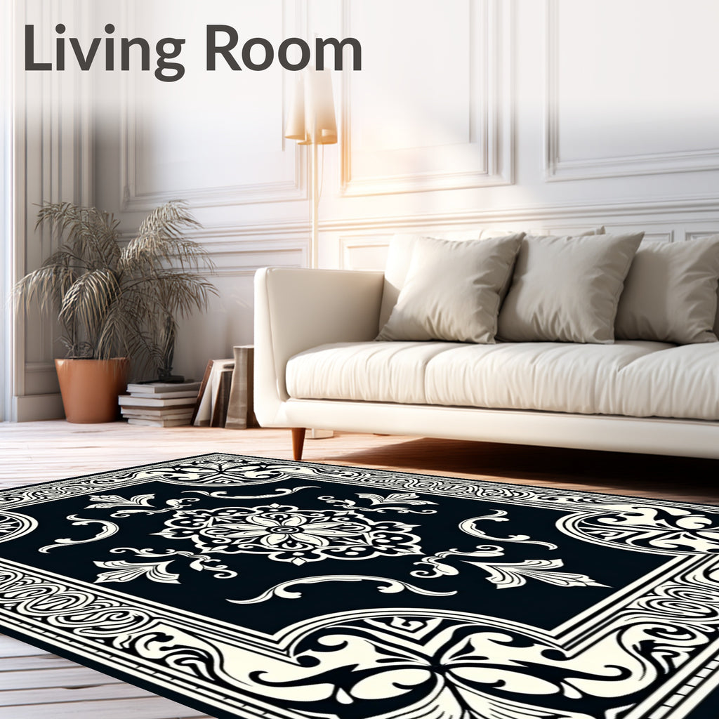 Classic Floral Scroll Border Design Rug