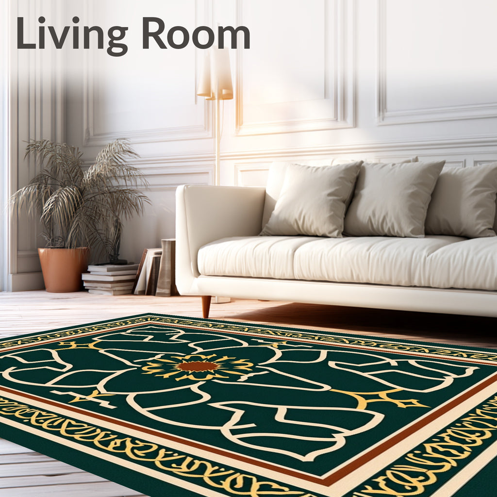 Emerald Green Abstract Floral Design Rug