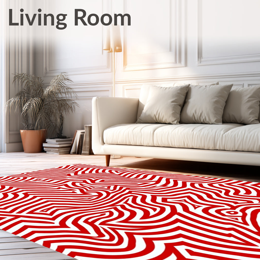 Red Abstract Maze Stripes Rug