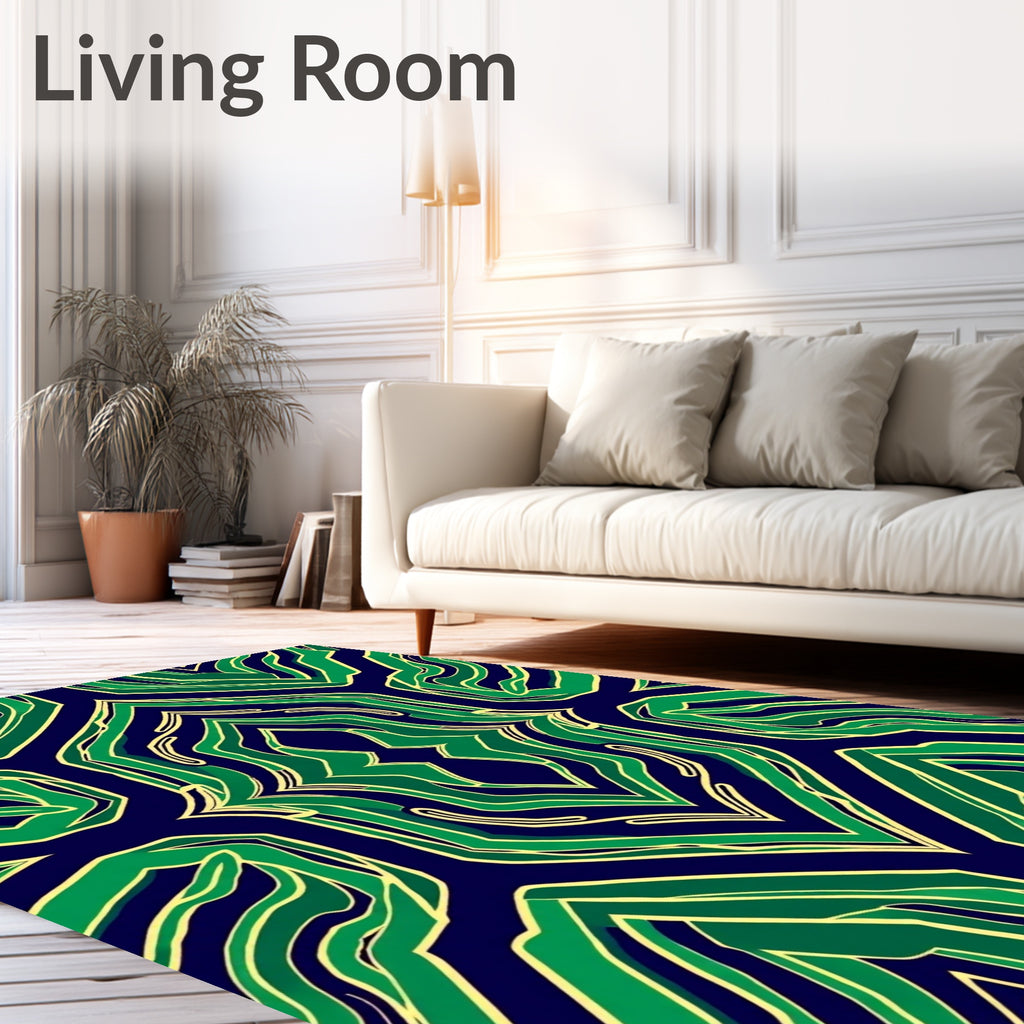 Symmetrical Green And Navy Abstract Design Rug