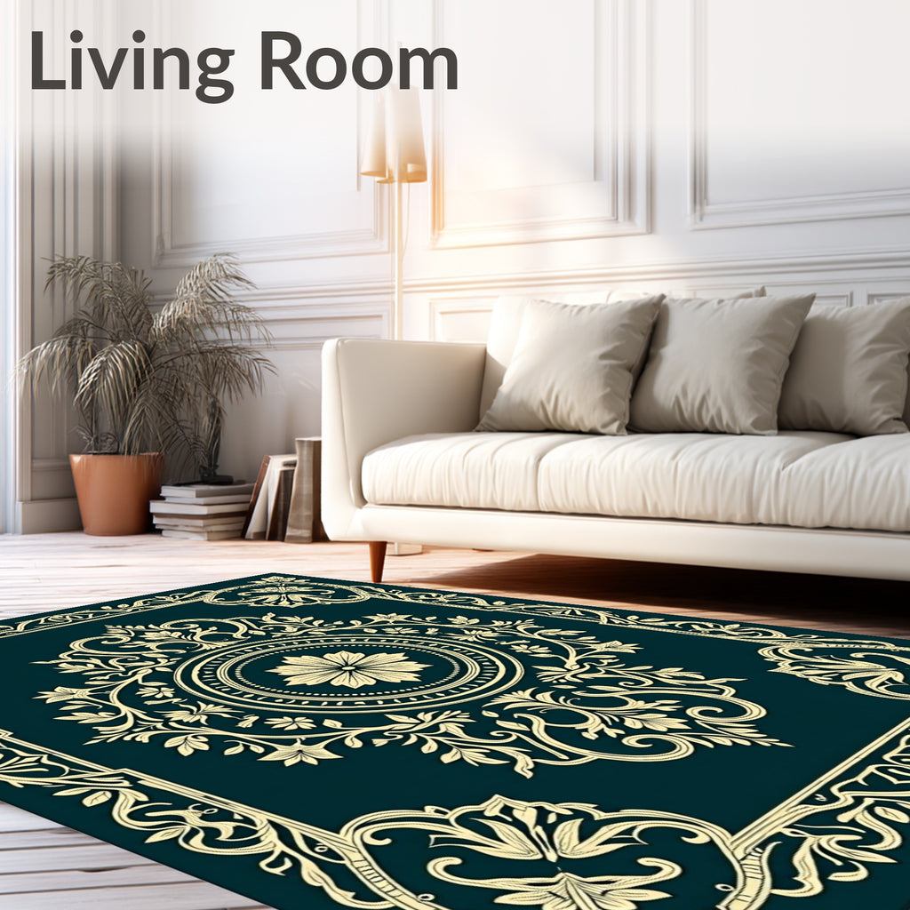 Elegant Floral Medallion Border Decor Rug