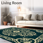Elegant Floral Medallion Border Decor Rug