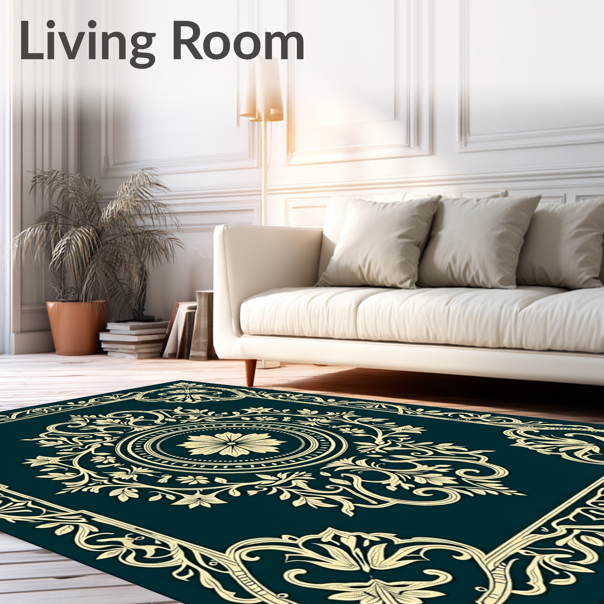 Elegant Floral Medallion Border Decor Rug
