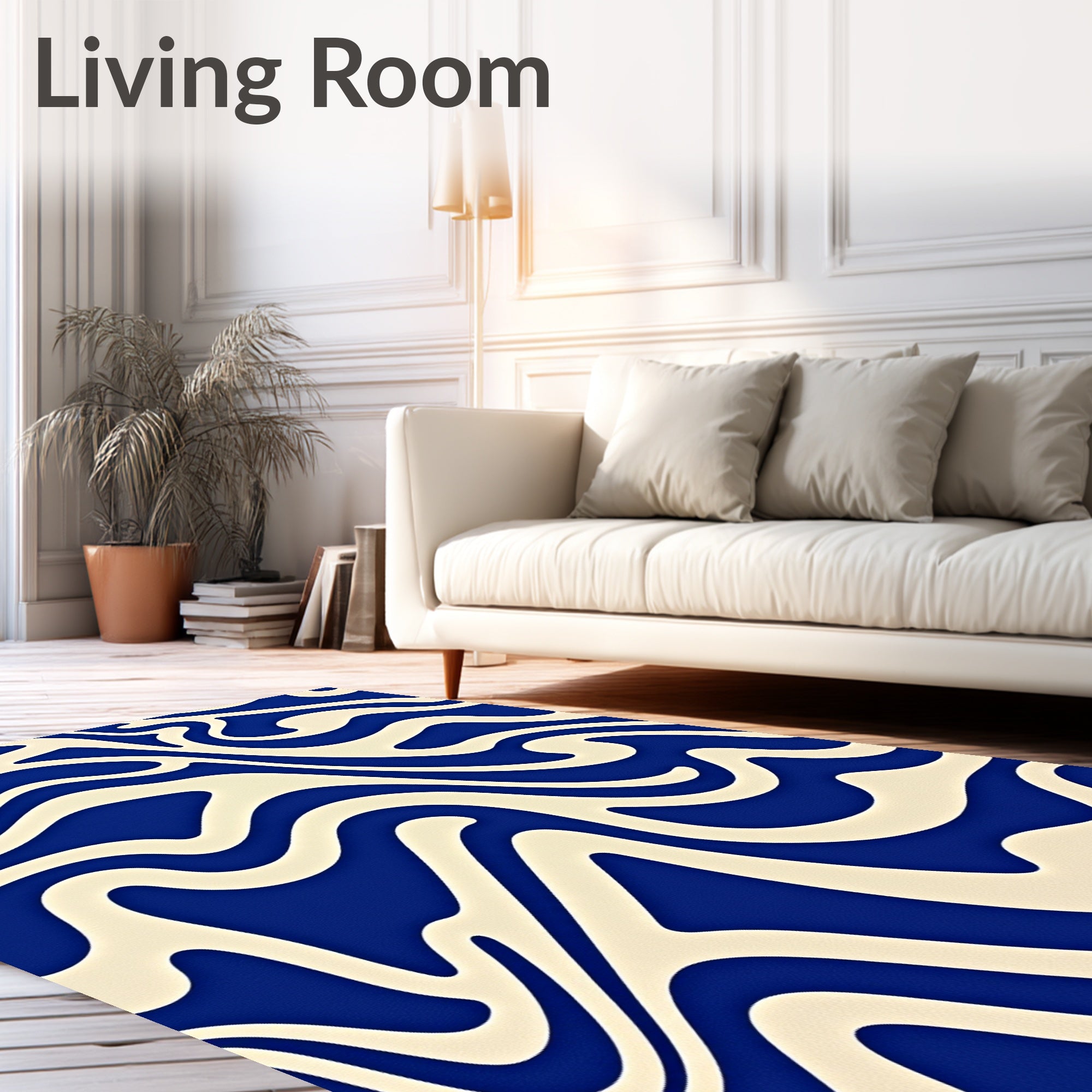 Blue Cream Swirls Pattern Rug