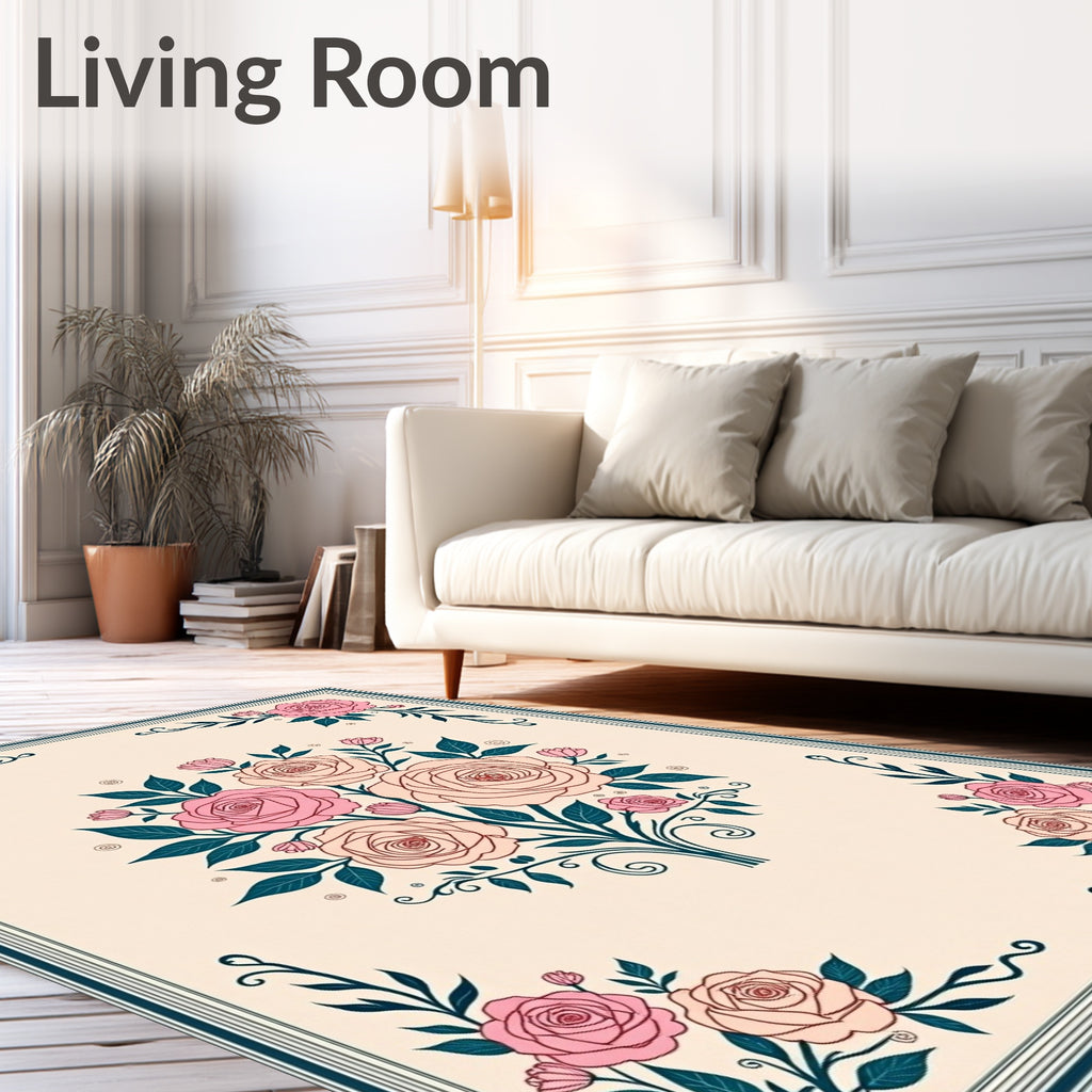 Floral Swirl Rose Bouquet Design Rug
