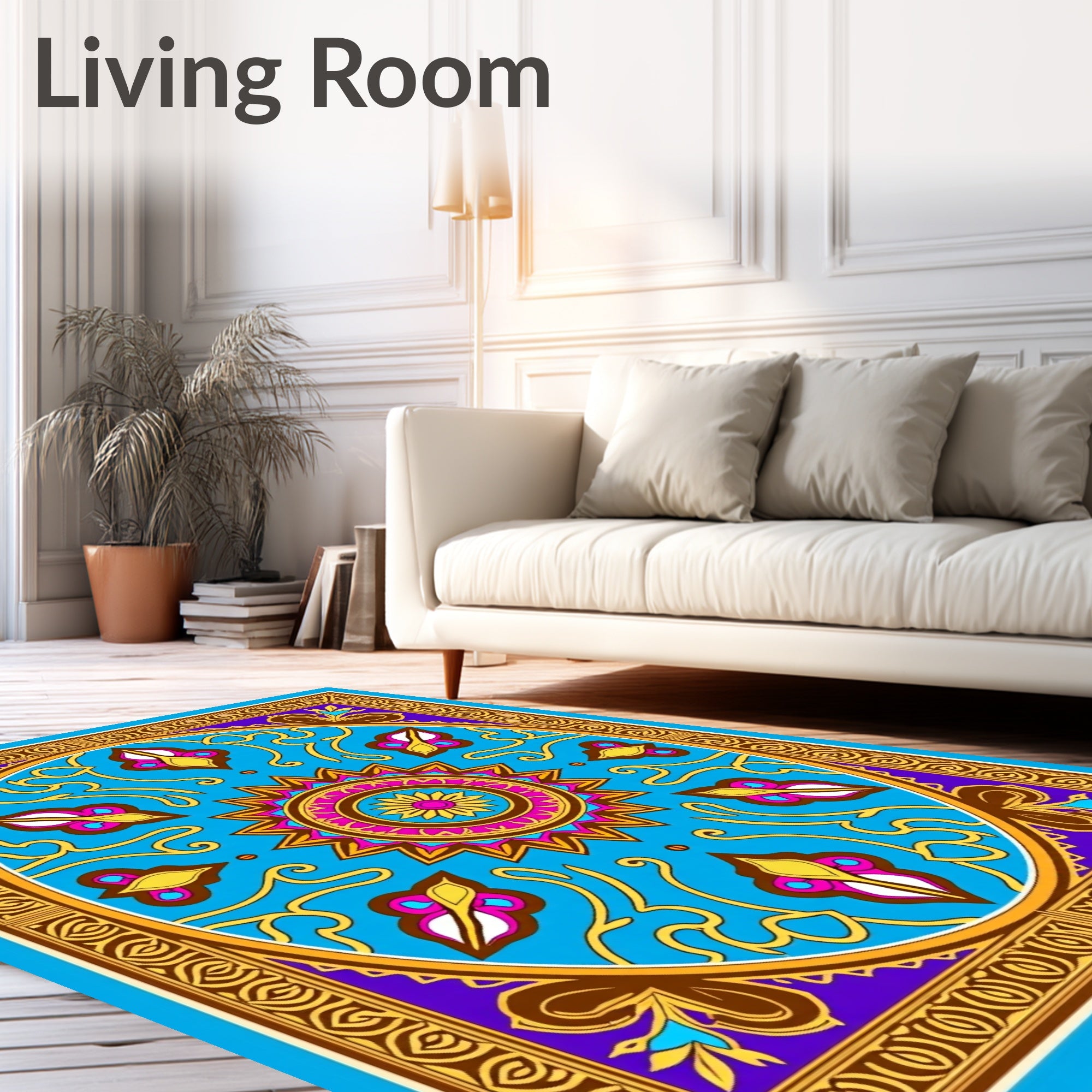 Vibrant Floral Medallion Geometric Design Rich Rug