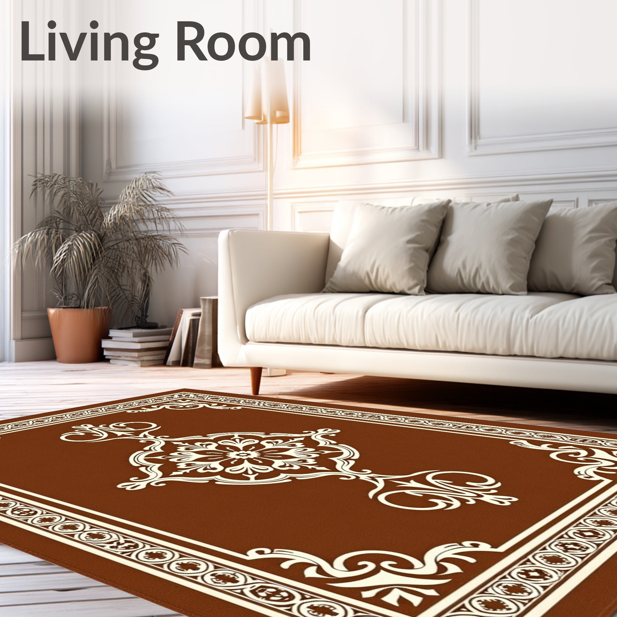 Elegant Damask Scrollwork Pattern Rug