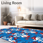 Vibrant Blue Red Swirling Rococo Rug