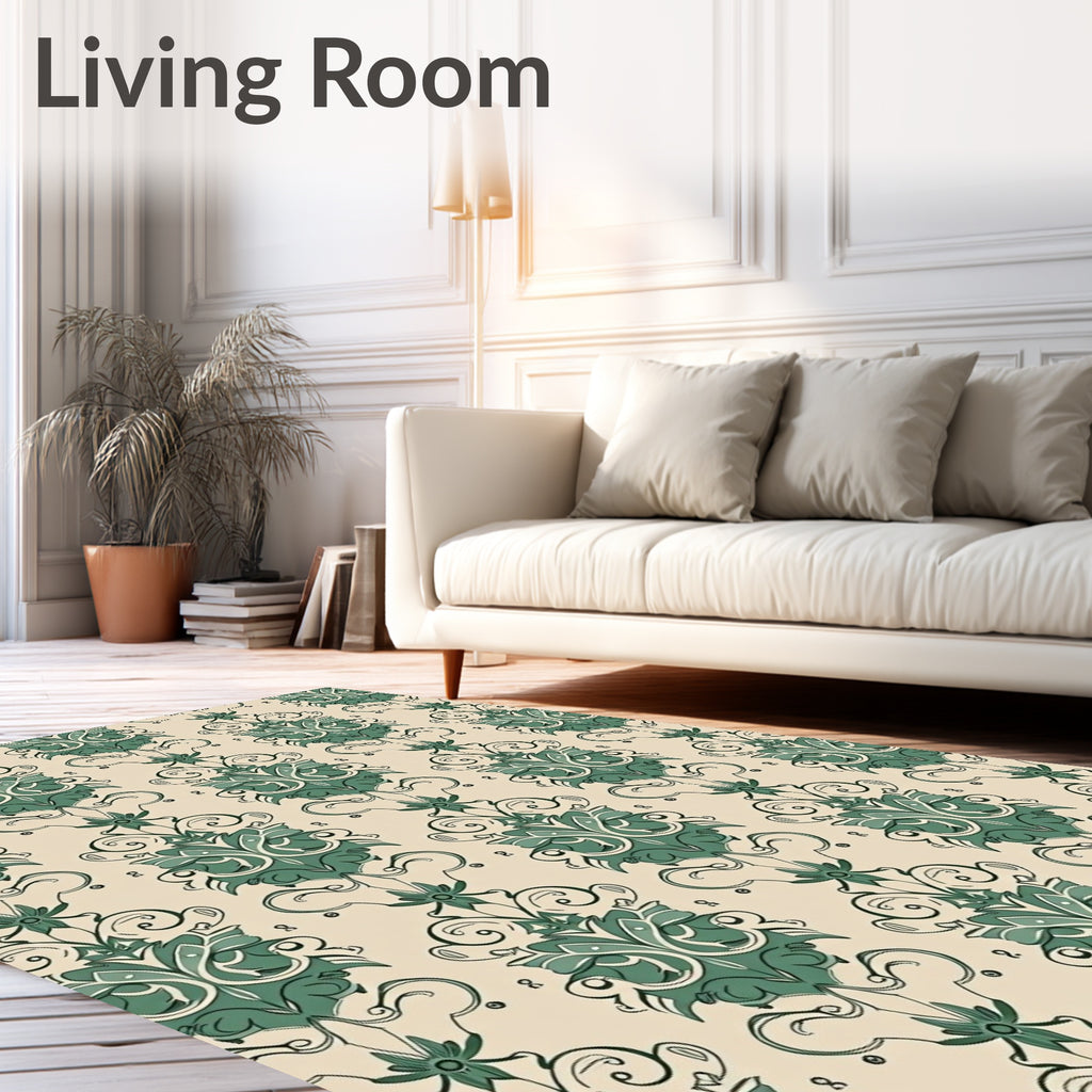 Green Floral Damask Vintage Pattern Rug