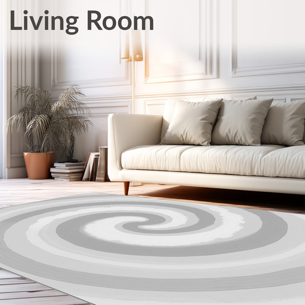Grey Neutral Spiral Pattern Rug