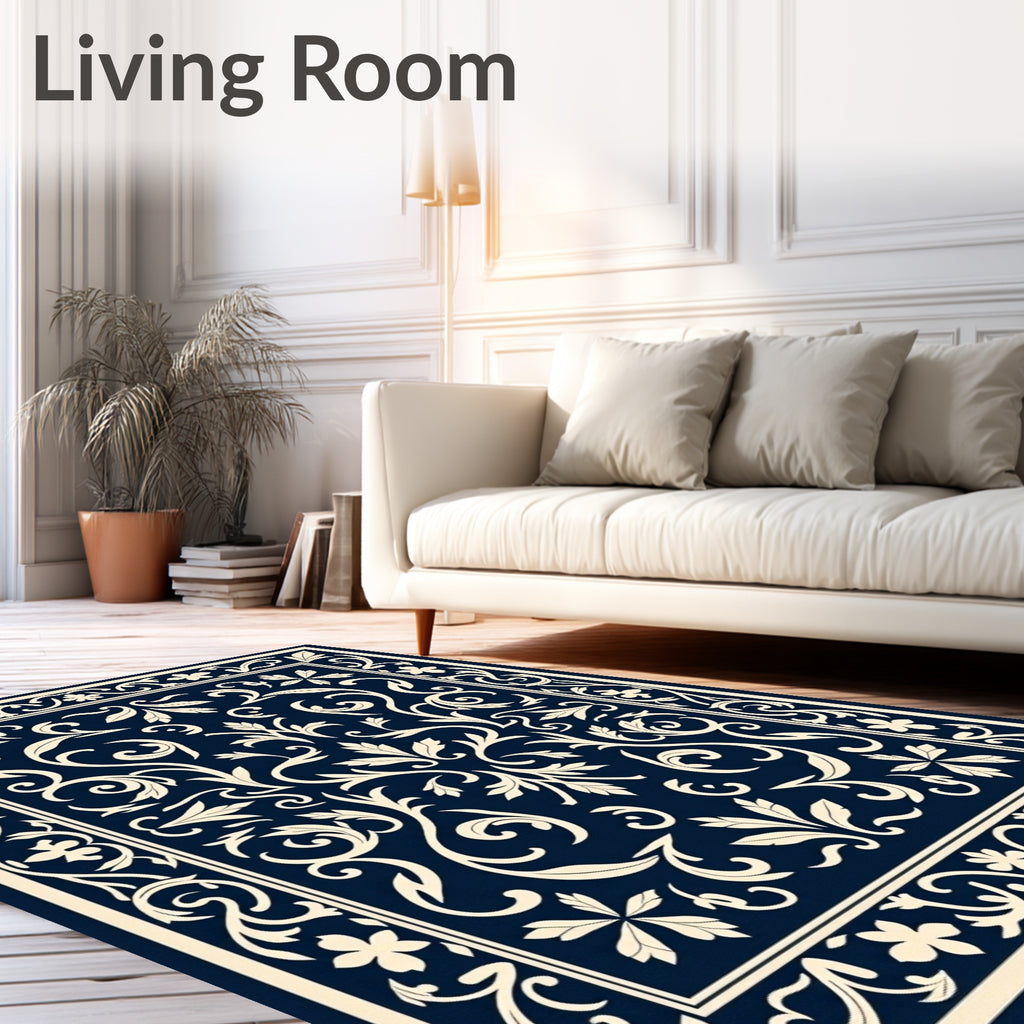 Elegant Ivory Swirl Floral Classic Design Rug
