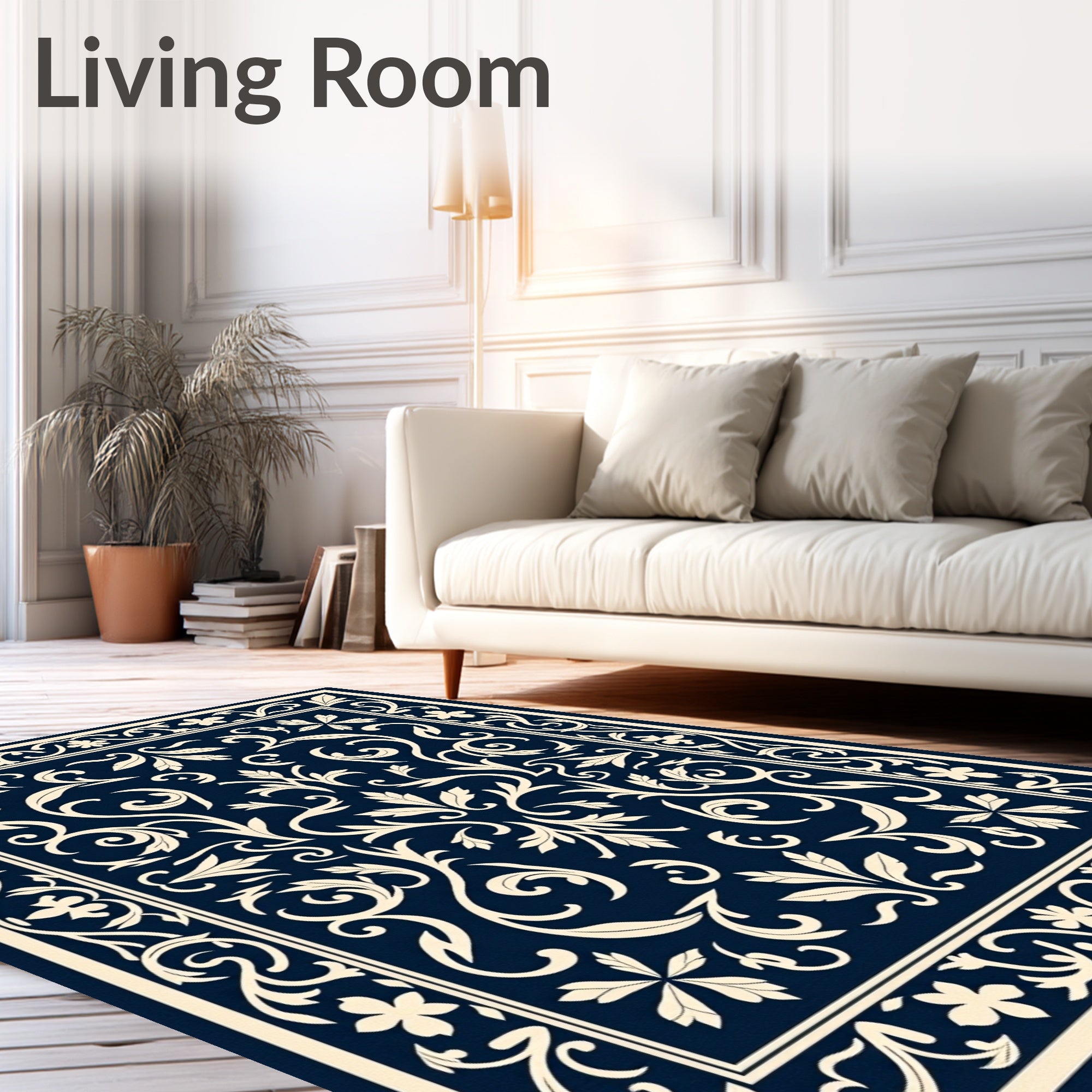 Elegant Ivory Swirl Floral Classic Design Rug