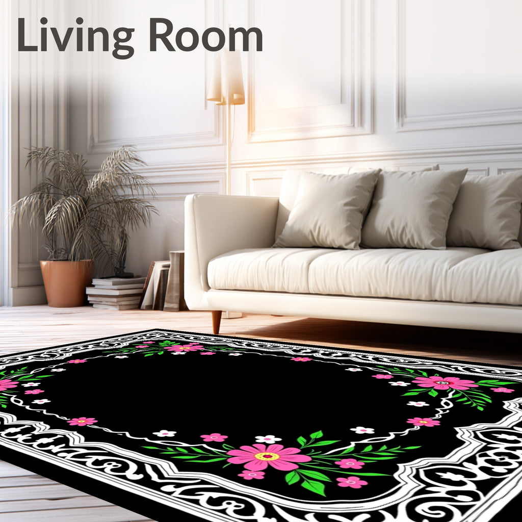 Ornate Floral White Border Design Rug