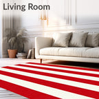 Bold Red Cream Vertical Stripe Rug
