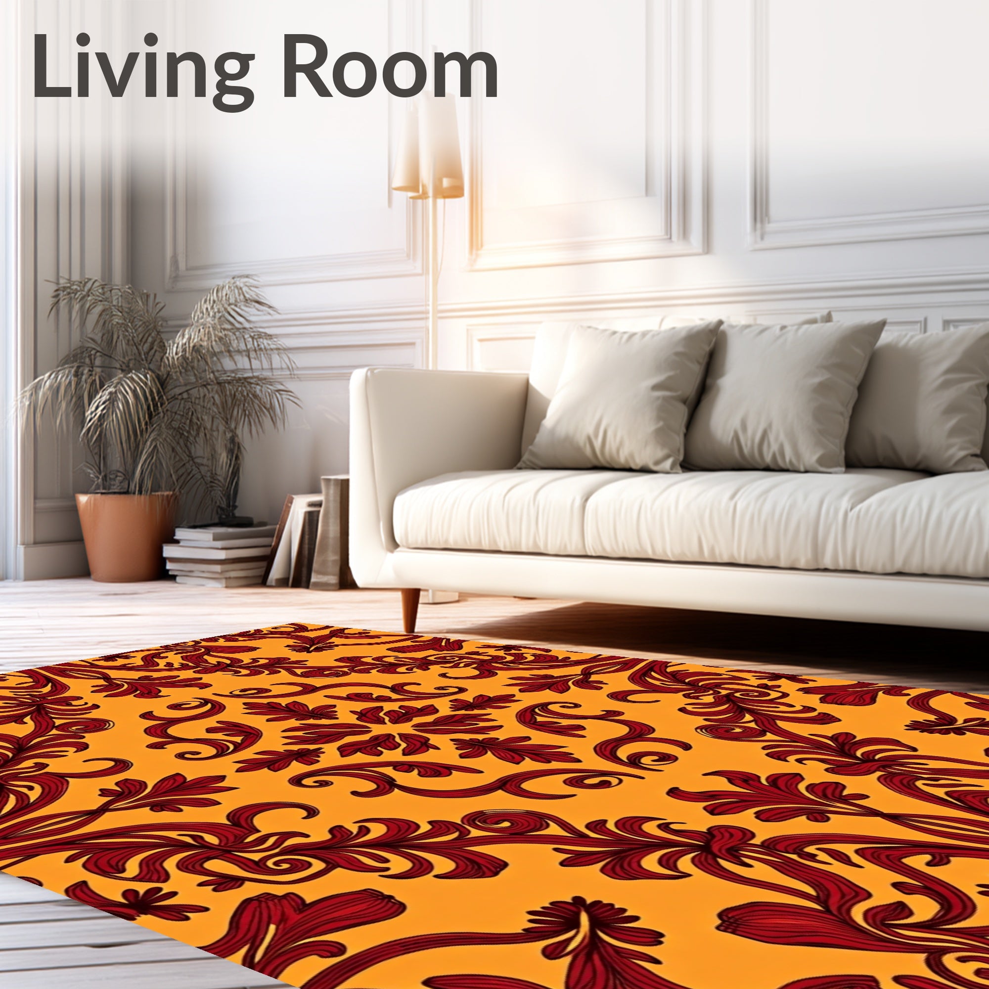 Ornate Red Floral Damask Pattern Rug