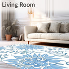Blue Floral Leaf Pattern Rug