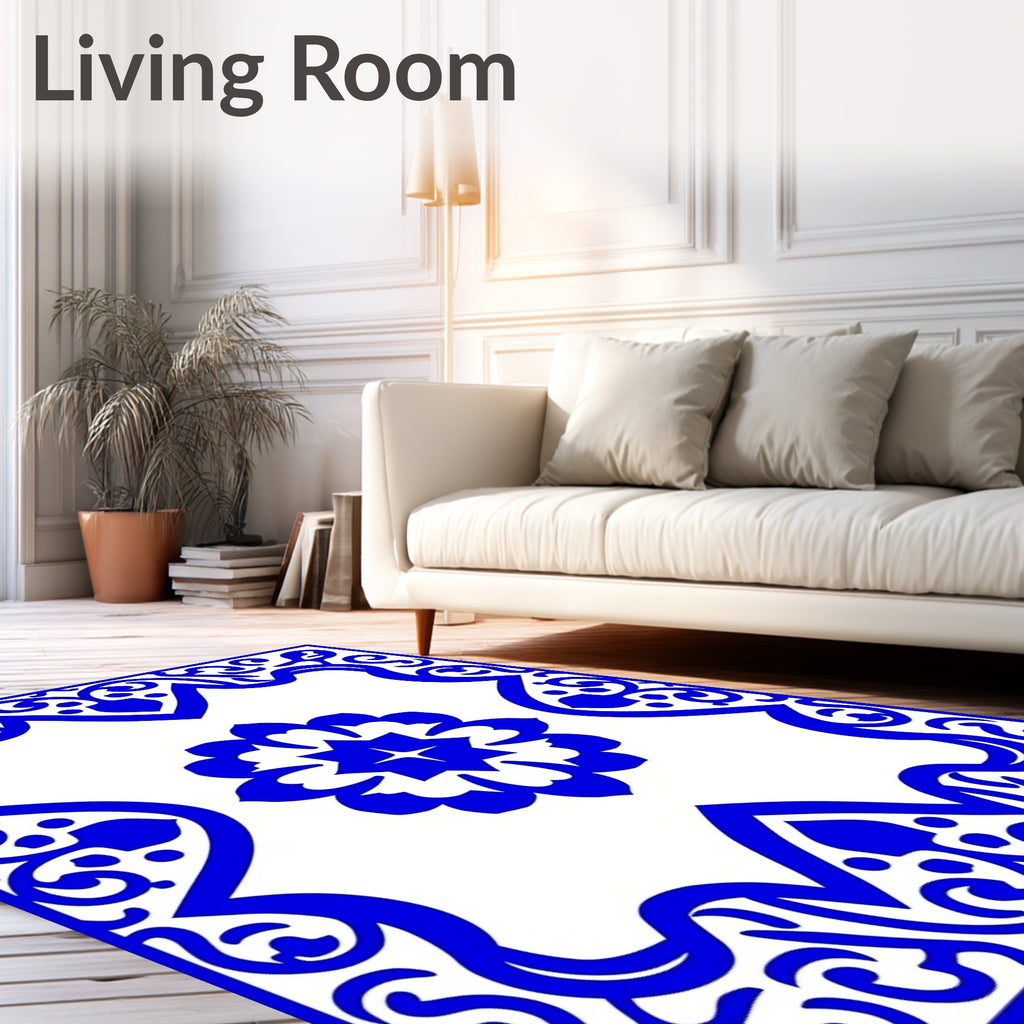 Bold Blue Floral Medallion Design Rug