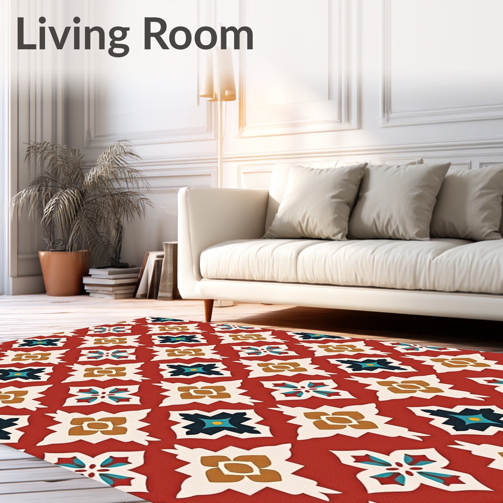 Red Geometric Floral Motif Rug