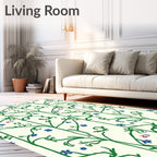 Botanical Vine With Blue Floral Pattern Rug