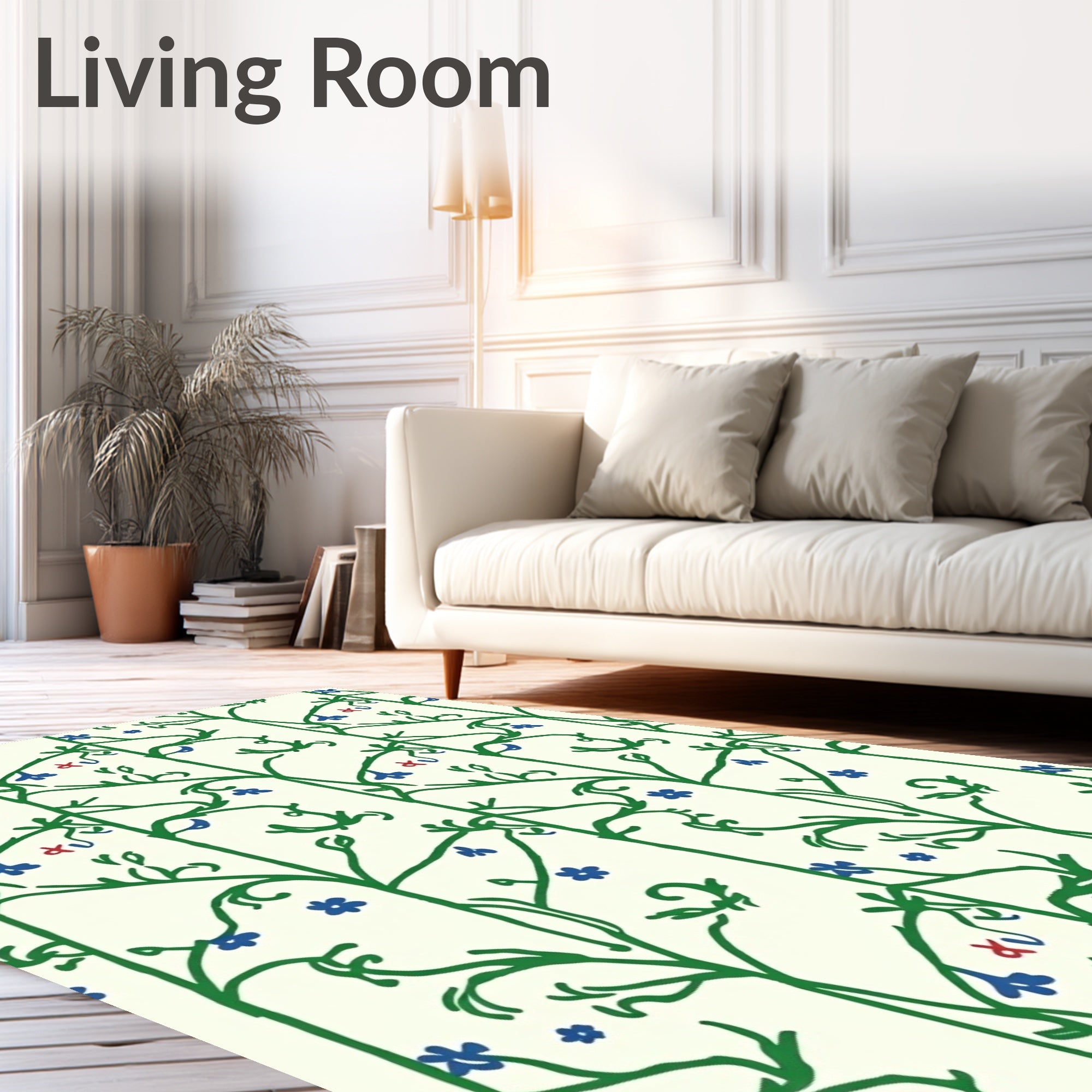 Botanical Vine With Blue Floral Pattern Rug
