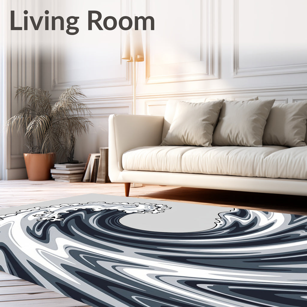 Dynamic Swirling Monochrome Wave Design Rug