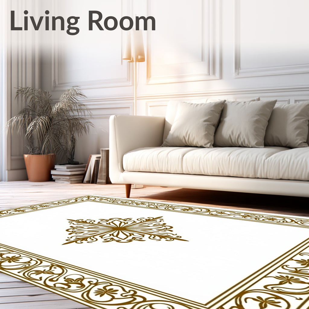 Ornate Floral Centerpiece and Border Design Rug